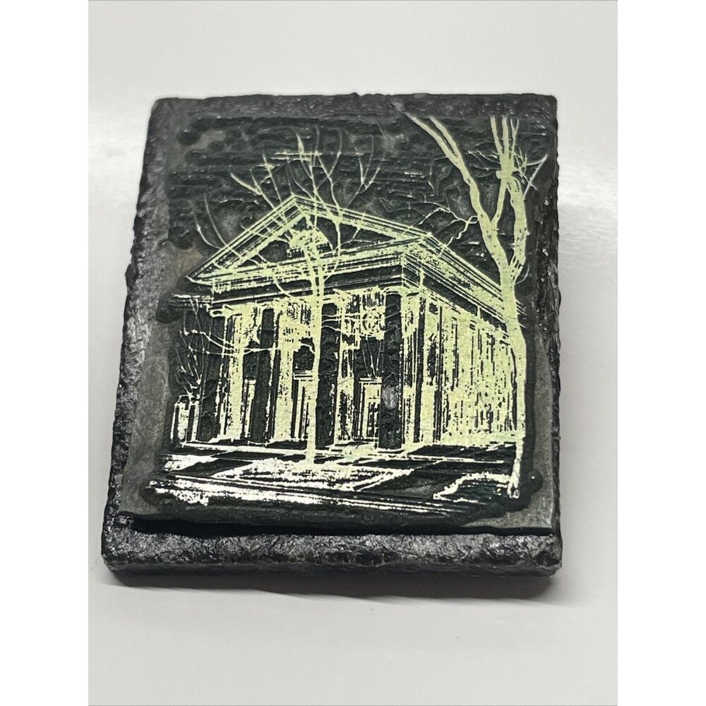 Vintage Handmade Mausoleum Trees Brooch Pin Slate Gold & Black Colored Graveyard - Picture 6 of 9